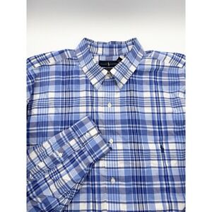 Ralph Lauren Shirt Button Down Mens 3XLT Tall 100% Cotton Stretch Plaid Blue